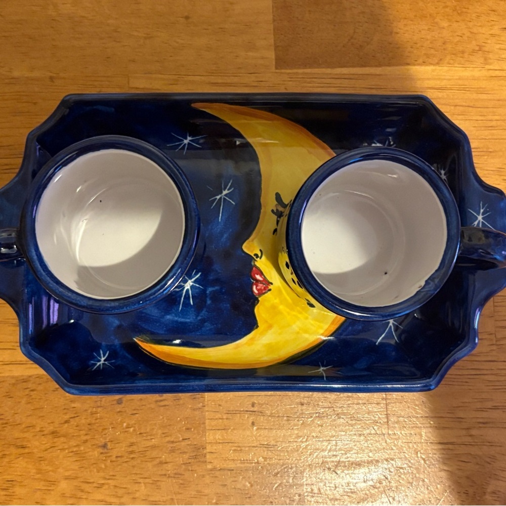 Handcrafted Blue and Yellow Moon Tray - Picture 2 of 4